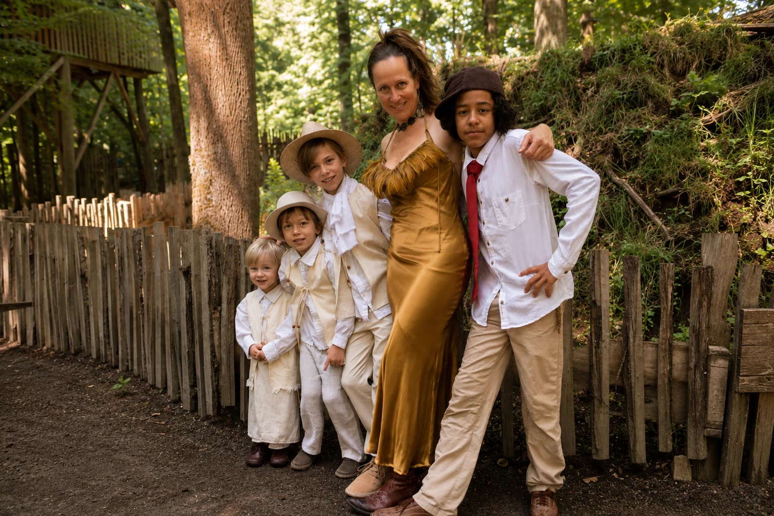 Sanni dressed for a wedding together with all of her sons